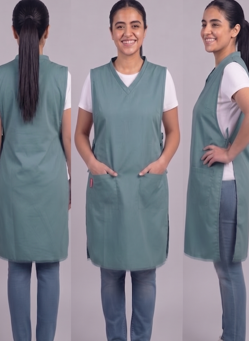Dusty Blue Green Front Back Apron